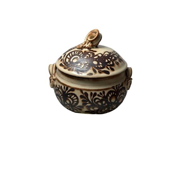 Hamilton Vtg 1989 Glazed Pottery brown & tan Botanical Motif #M-1846 - Picture 5 of 10